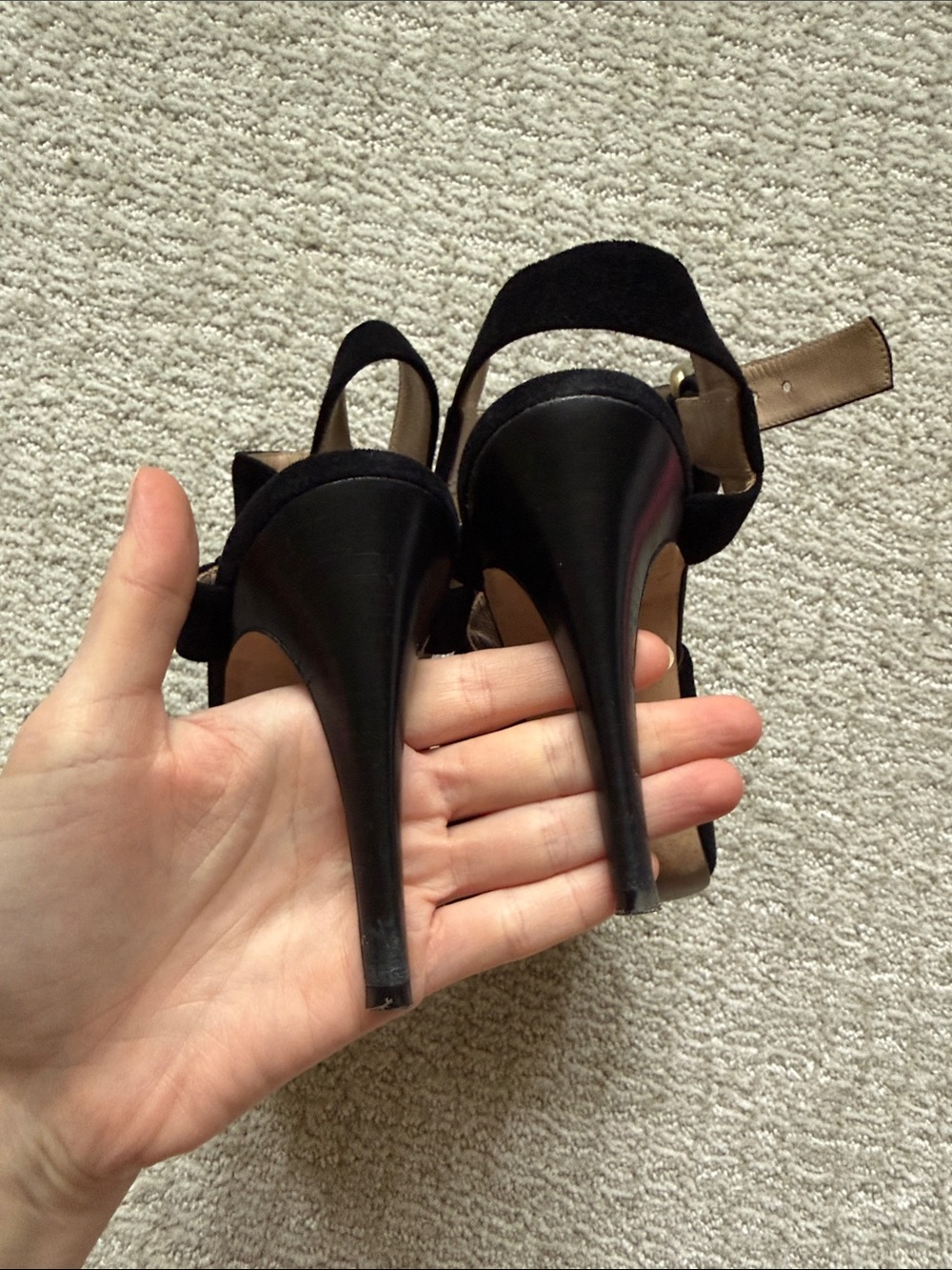 Manolo Blahnik Black Suede Peep-Toe Slingback Heels - Picture 6 of 6